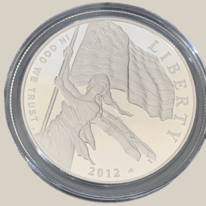 Moeda de Prata de 1 Dólar (Encarte) - EUA - Ano: 2012 P - Hino dos EUA - Presidente Barack Obama