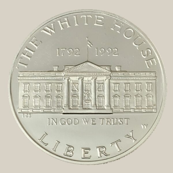 Moeda de Prata de 1 Dólar - EUA - Ano: 1992 W - Bi-centenário da Casa Branca - Presidente George H. W. Bush - Image 2