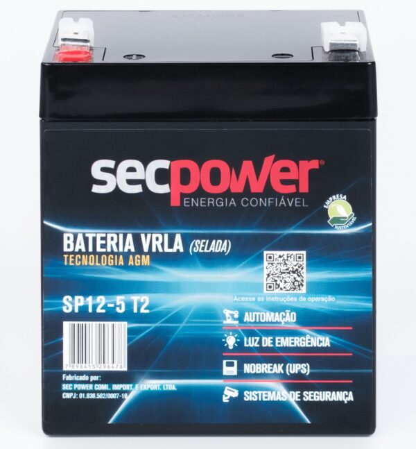 Bateria SecPower Chumbo-ácido VRLA AGM 12V 5Ah T2 - Image 4