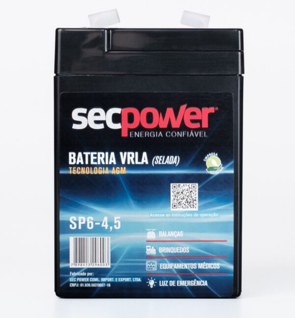 Bateria SecPower Chumbo-ácido VRLA AGM 6V 4,5Ah